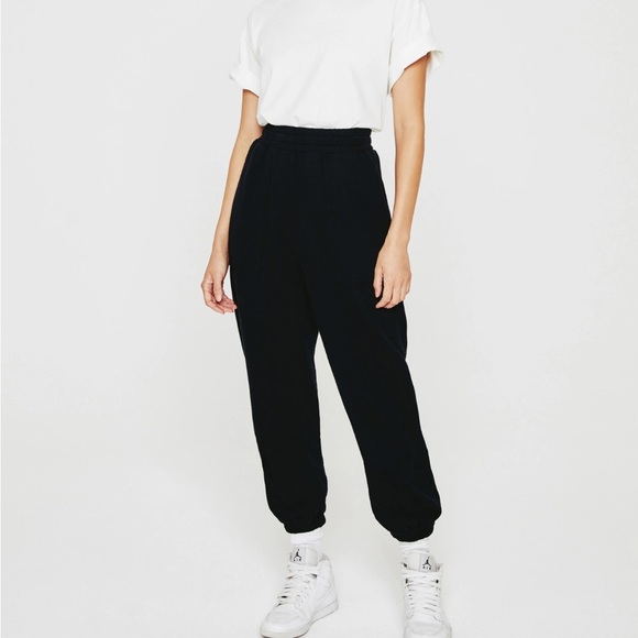 Ag Adriano Goldschmied Black Track Pants High-Waisted Relaxed Fit - Picture 1 of 3